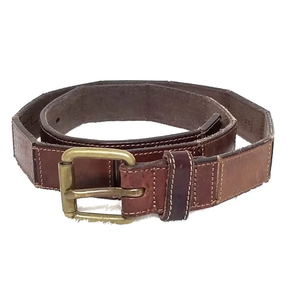 VINTAGE 90s Fossil Sectioned Leather Brass Belt